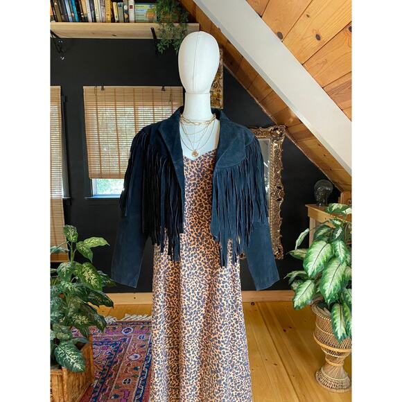 Leather Fringe Jacket Black Vintage - Picture 9 of 9